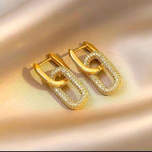 Elegant Paper Link Hoop Earrings Small Trendy GOLDTONE